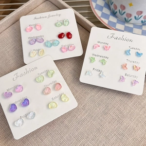 Colorful resin butterfly and heart stud earring set with weekly fashion jewelry card