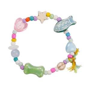 Cute cartoon rabbit ceramic bracelet with colorful beads and various playful charms