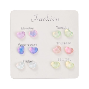 Colorful resin heart stud earrings set of 6 pairs for women on weekly fashion card