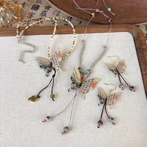 New Chinese style jewelry set with ink butterfly pendants and elegant tassels