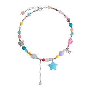 Collier de perles colorées style Y2K avec pendentifs étoiles cœurs et papillons