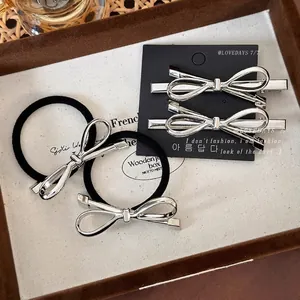 Minimalista Clip per Capelli a Fiocco in Metallo e Elastico in Lega d'Argento per Donna Coda di Cavallo Clip a Becco d'Anatra Moda