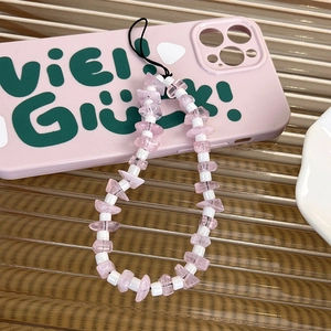 Cordino per Telefono in Perline di Resina Rosa Ghiaia Dolce Stile INS Catena per Telefono Antifurto Fatta a Mano per Donna Accessori