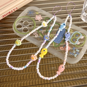 Charming ceramic cat fish beaded phone lanyard with cute paw charms for bags and keys