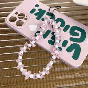 Cinturino per telefono con cristalli rosa e perline bianche per un look dolce e unico