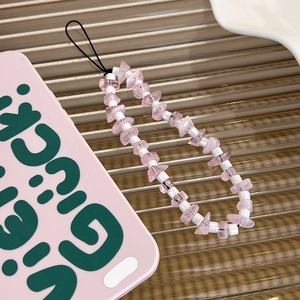 Ciondolo per telefono con cristalli rosa e perline in resina fatte a mano stile dolce