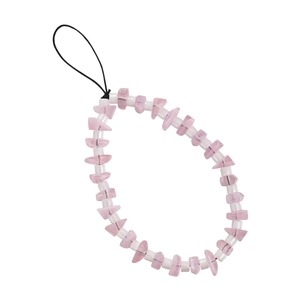 Cordino per cellulare fatto a mano con cristalli rosa e perline cilindriche bianche