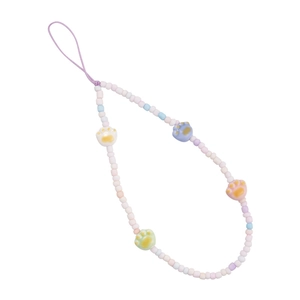 Pastel beaded phone lanyard with cute cat paw charms and colorful macaron round beads