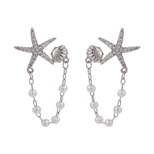 Boucles d'oreilles étoile de mer et coquillage avec perles et cristaux pour les vacances