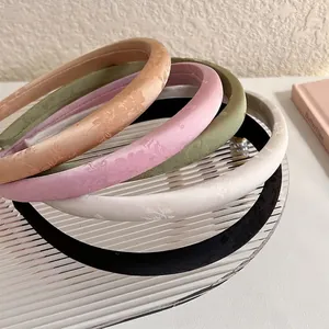 New Chinese Style Jacquard Satin Headband For Women Vintage Floral Pattern Padded Hair Hoop Handmade Elegant Hair Accessories