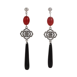 Moderne Vintage rote Wassertropfen Ohrringe mit silbernen Wolkenmustern für Damen