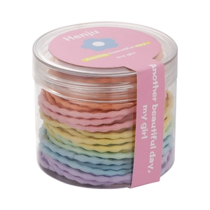 48 pack colorful high elasticity candy color hair ties set in clear cylindrical plastic jar