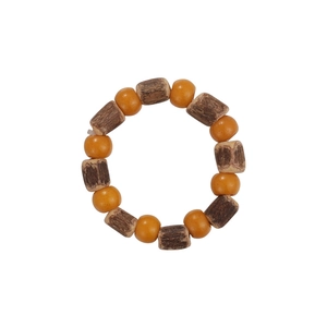 Handmade neo-Chinese vintage beaded ring with yellow stone beads and brown wood textures