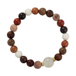 Bracelet ethnique en bois de santal avec perles multicolores et entretoises dorées