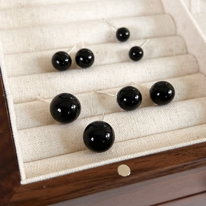 Korean Style Black Round Bead Stud Earrings For Women Minimalist High Gloss Plastic Resin Earrings 925 Sterling Silver Post