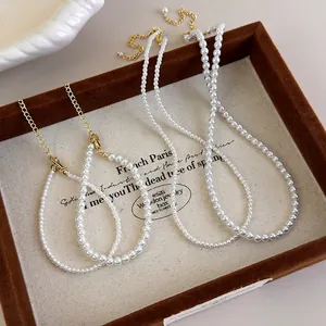 French Vintage Imitation Artificial Pearl Necklace Bracelet Gold Adjustable Lobster Clasp Elegant Choker For Women Wedding Party Jewelry