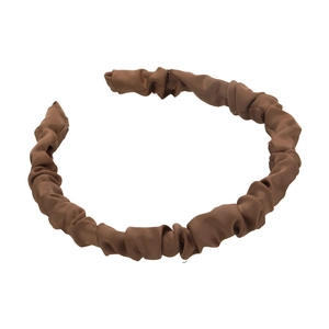Elegant dark brown ruched satin headband for women with a high crown stylish design