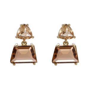 French style caramel crystal glass drop earrings with geometric gold plated studs for women