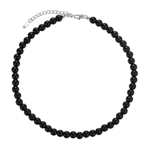 Minimalist black glass bead necklace with adjustable silver clasp for women