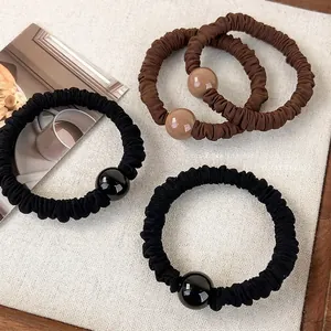 Chouchous en Tissu Minimalistes Avec Décoration de Perle Couleur Unie Élastiques à Cheveux Style Coréen Rétro pour Femme Quotidien
