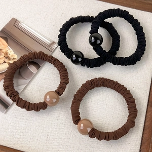 Lot de 4 chouchous élastiques minimalistes noirs et café avec perles décoratives