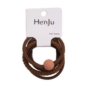 Set of 4 elastic hair bands in brown tones with woven texture and round beads