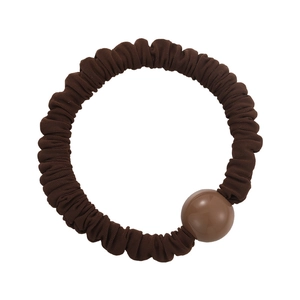 Chouchou élastique marron avec perle en résine brillante pour coiffure quotidienne