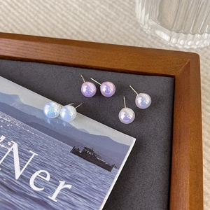 French style mermaid luster pearl studs in light blue and purple with S925 silver pins