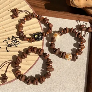 Bracelet Créatif Grain de Café Griffe de Chat Corde Tressée à la Main Bracelet Réglable Bijoux Animaux pour Femmes Filles
