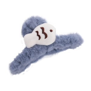 Pinza per capelli in peluche blu con ricamo a forma di pesce per acconciature invernali