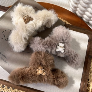 Süße Plüsch Teddybär Haarkralle Für Damen Kunstpelz Große Haarklammer Mit Strass Herbst Winter Täglich Haarschmuck