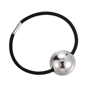 Élastique à cheveux noir minimaliste avec une perle métallique argentée polie