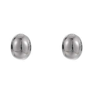 Minimalist silver oval stud earrings with a high-polished mirror finish for women