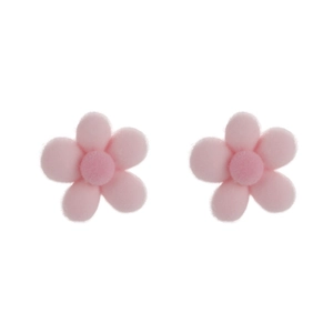 Sweet pink plush flower stud earrings with soft cherry blossom design for women