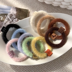 Autumn Winter Plush Faux Fur Scrunchies High Elastic Maillard Color Hair Ties Soft Fuzzy Ponytail Holders For Women Girls