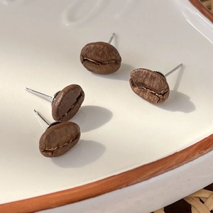 Creative Simulated Coffee Bean Stud Earrings Niche Handmade Jewelry For Women Sweet Literary Style Accessory