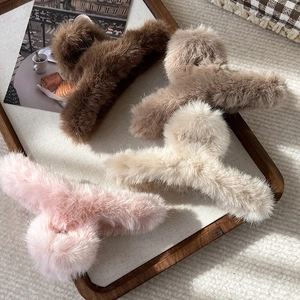 Lot de pinces à cheveux en peluche pour femmes en marron, beige, rose et café