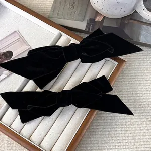 French Retro Black Velvet Bow Hair Clip Elegant Large Small Ribbon Bowknot Spring Clip Hair Accessories For Women