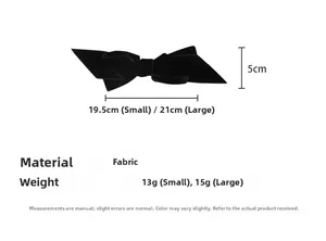 Detailed size comparison of two black velvet bow hair clips with precise measurements