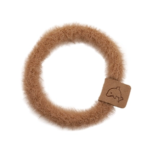Fluffy camel plush hair tie with dolphin leather tag for women's autumn style