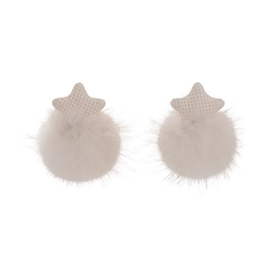 Winter plush star stud earrings in warm cream white with soft knit texture