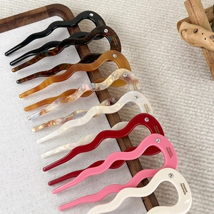 Elegant wavy acetate hair pins with rhinestones in 8 colors for women hair styling