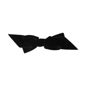 Elegant vintage black velvet bow hair clip with asymmetrical ribbon tails for women