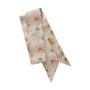 Elegant floral silk hair scarf ribbon in warm beige for versatile vintage hairstyles