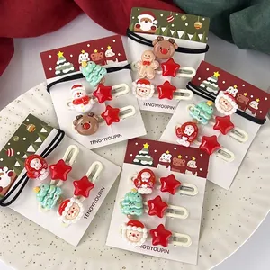 Ensemble d'Accessoires Cheveux de Noël Alliage Résine Père Noël Renne Bonhomme de Neige Pinces Élastiques pour Filles