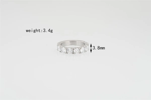 Detail showing titanium steel moissanite ring with 3.4g weight and 3.8mm band width