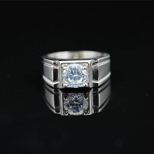 Vintage Men Stainless Steel Rhinestone Ring Classic Geometric Square Inlay Round Cut Stone Business Wedding Band Ring Jewelry