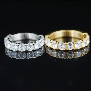 Titanium Steel Moissanite Eternity Ring For Men Women Unisex Minimalist Full Circle Round Cut Stone Inlaid Wedding Band Jewelry
