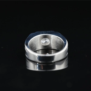 Elegant wide silver titanium steel ring for men with a brilliant center moissanite stone