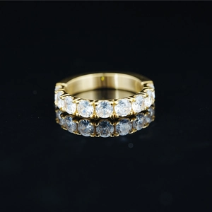 Elegant gold titanium steel moissanite eternity ring with brilliant round cut stones